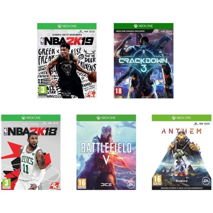 Pack de 5 Jeux Xbox One - Crackdown 3, Anthem, Battlefield V, NBA 2K18 et NBA 2K19