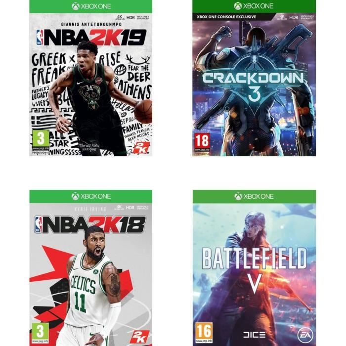 Pack de 4 Jeux Xbox One - Crackdown 3, Battlefield V, NBA 2K18 et NBA 2K19