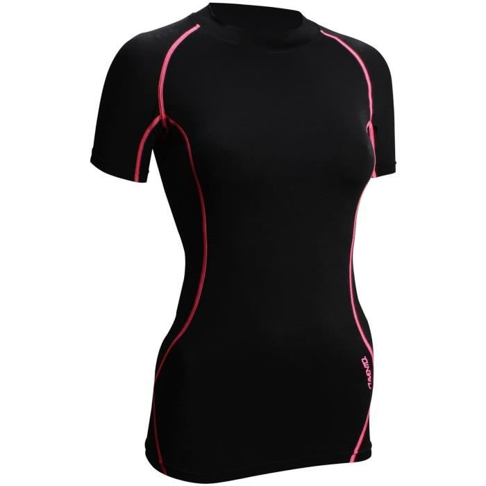 AVENTO T-Shirt de Compression - Femme - Noir et Rose