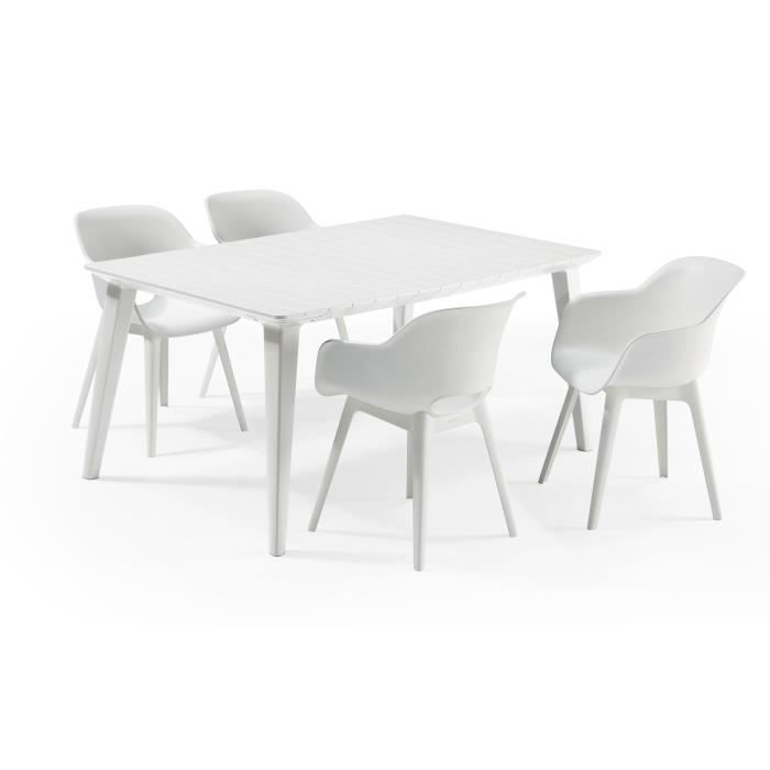 ALLIBERT JARDIN Table LIMA 160x100cm - Blanc + 4 fauteuils AKOLA Blanc - Résine