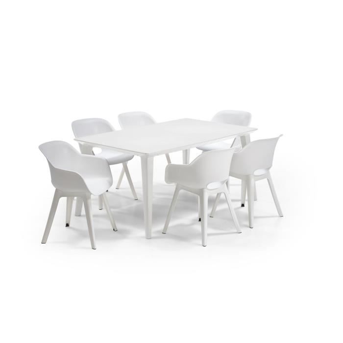 ALLIBERT JARDIN Table LIMA 160x100cm - Blanc + 3 lots de 2 fauteuils AKOLA Blanc - Résine