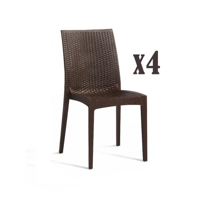 DCB GARDEN Lot de 4 chaises empilables en PVC Cagliari - Marron chocolat
