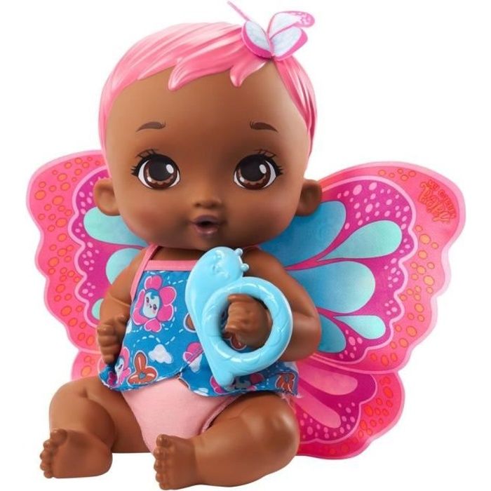 My Garden Baby - Bébé Papillon Corail Boit et Fait Pipi, 30 cm, couche, vêtements et ailes amovibles - Poupée / Poupon - Dès 2 ans