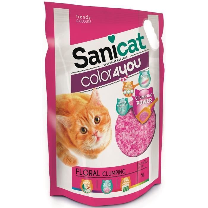 SANICAT Litière agglomérante au parfum floral 5L - Rose - Pour chat