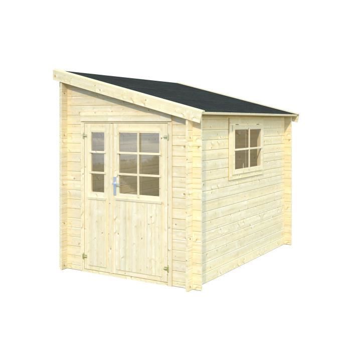 Abri de jardin Vans - Forme rectangulaire - 180 x 276 cm - Porte double - Sapin du Nord - Bois massif - Coloris : bois blanc
