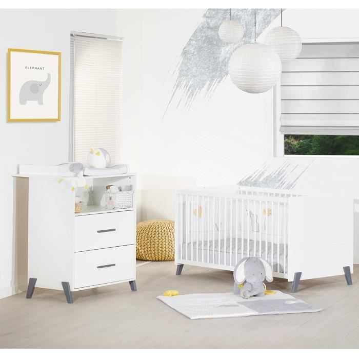 BABYPRICE JOY GRIS Lit évolutif 70*140cm + commode 2 portes et 1 niche