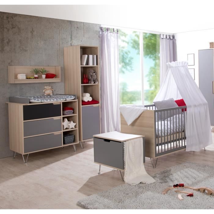 MARIT Chambre duo : lit 70*140cm + commode - acacia/gris