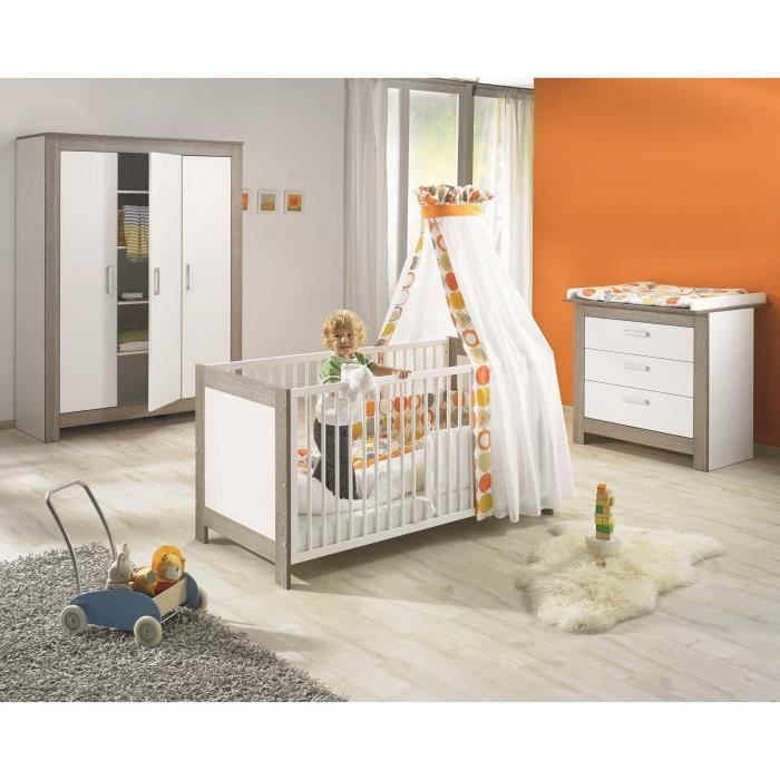 MARLENE Chambre bébé complète : lit 70*140cm + commode + armoire - blanc/cérusé