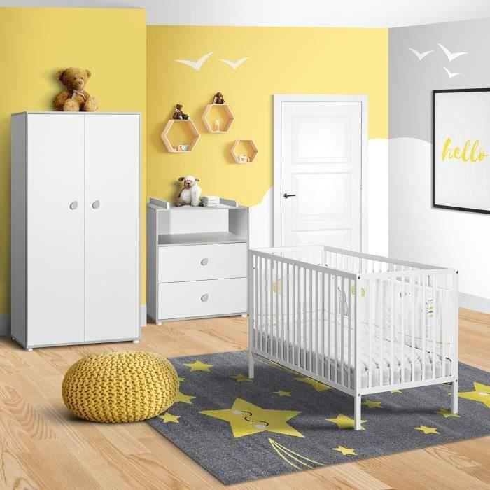 BABYPRICE CLEO Chambre complète bébé : lit 120*60cm + commode + armoire