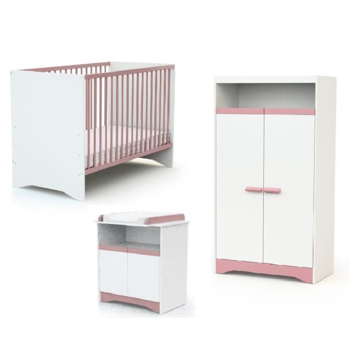 AT4 Chambre complète Cotillon rose (Lit + Armoire + Commode)
