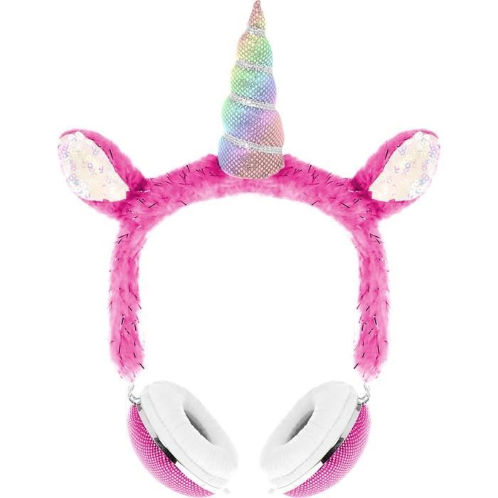 Casque audio enfant Peluche Licorne - Rose