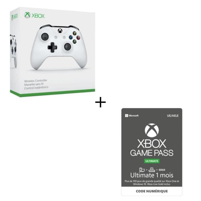 Manette Xbox Sans Fil Blanche + Abonnement Xbox Game Pass Ultimate 1 Mois - Code de Téléchargement pour Xbox One