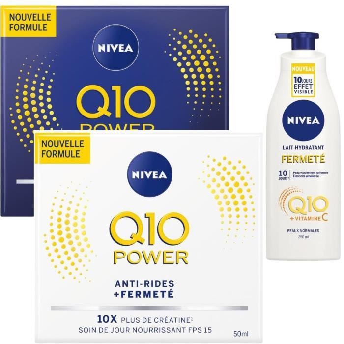 NIVEA Kit Soin de la femme Q10 - Anti rides, Soin de nuit et Lait fermeté hydratant