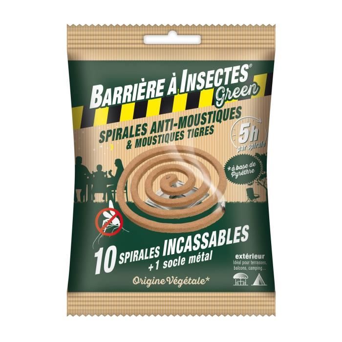 BARRIERE A INSECTES GREEN Spirales anti-moustiques à base de pyrèthre - Sachet de 10 spirales