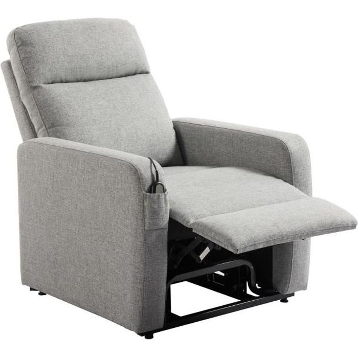 RELAX Fauteuil releveur de relaxation électrique - Tissu gris - Classique - L 76 x P 88 cm