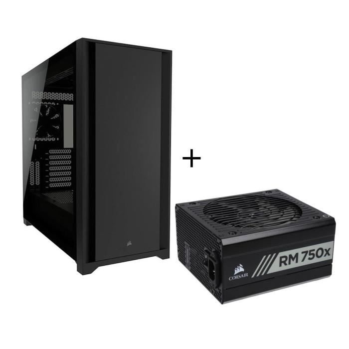 Pack Corsair Alimentation PC RM750x 750 Watts Full Modulaire 80+ Gold + Boîtier PC Corsair 5000D Verre Trempé Moyen Tour ATX Noir