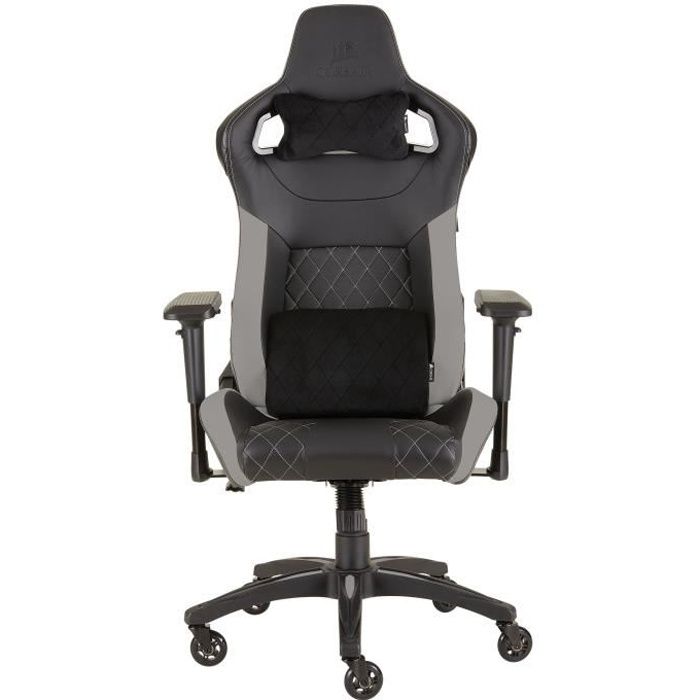 CORSAIR - Fauteuil Gaming - T1 RACE - Similicuir - Noir/Gris - Ergonomique - Hauteur réglable - (CF-9010032-RDC)