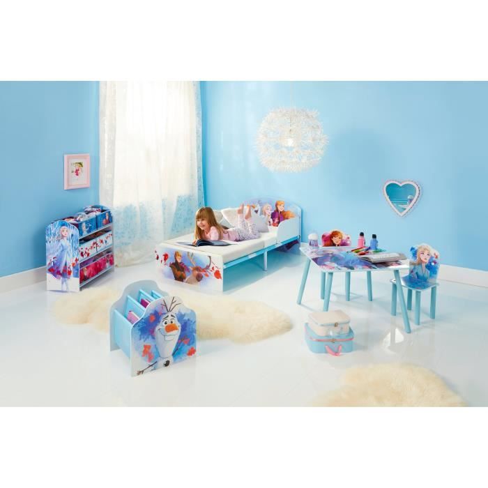 LA REINE DES NEIGES - Chambre Enfant complète (lit, table, 2 chaises, bibliothèque, meuble de rangement et veilleuse)