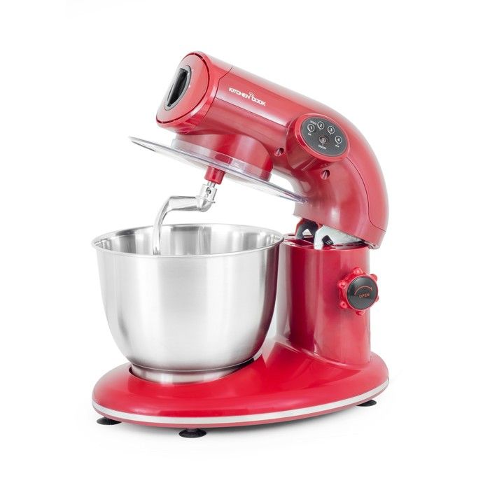 KITCHEN COOK Robot Pétrin AK80 RED V2 - 1000W - Bol Inox 5L pour 2kg max - 4 vitesses - Kit pâtisserie - Robuste et maniable