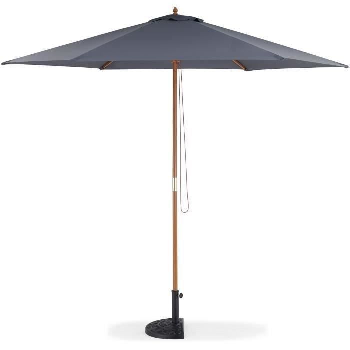 Parasol droit diamètre 3m - Mât bois rond et polyester 160g/m² - Gris