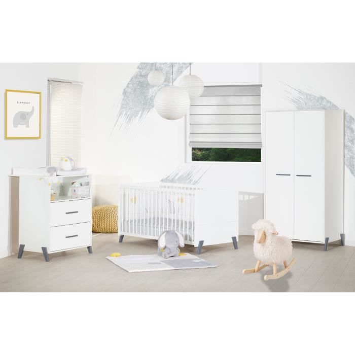 BABYPRICE - Chambre complète JOY GRIS : Lit 70*140 cm + armoire + commode