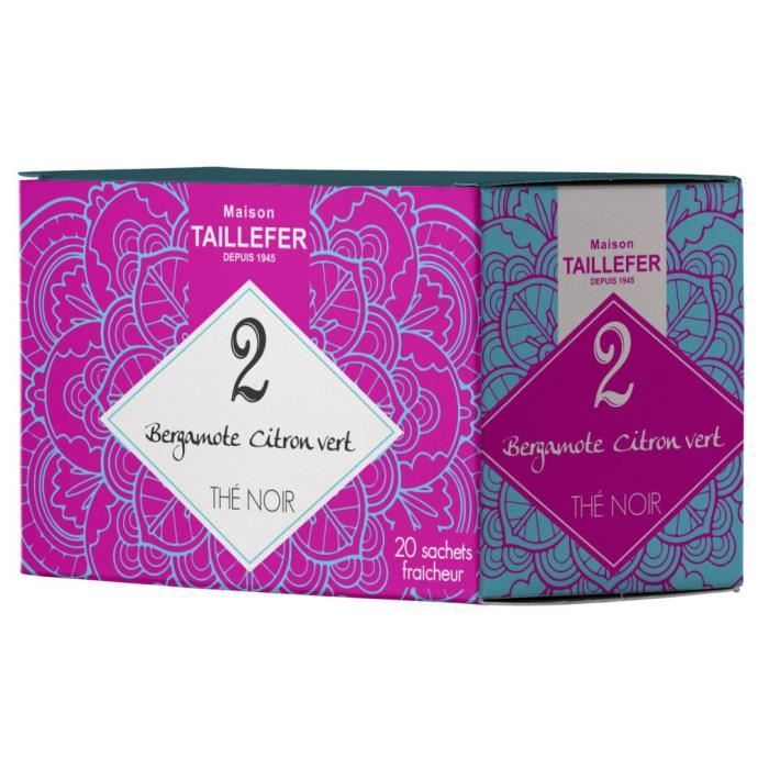 MAISON TAILLEFER Thé Noir Bergamote, Citron Vert en Boite de 20 Sachets Individuels