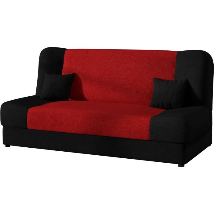 LEA Banquette convertible - Tissu noir et rouge