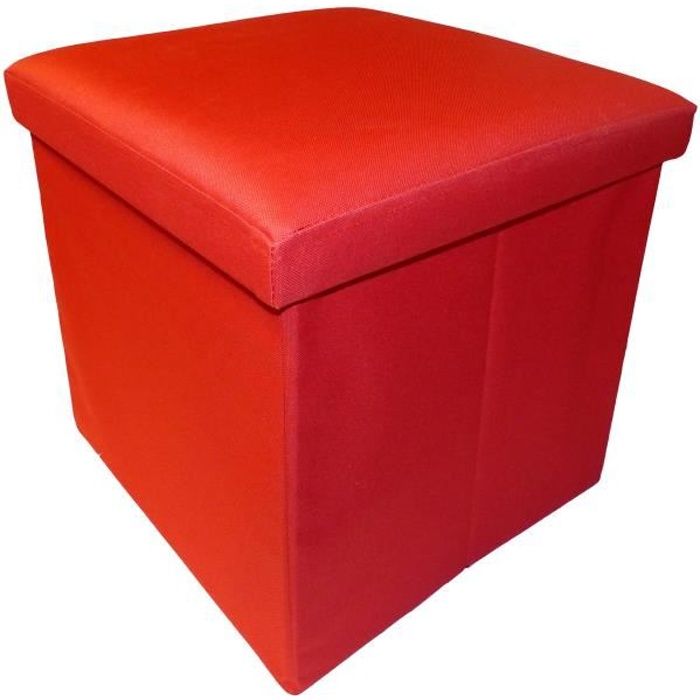 COTTON WOOD Pouf Coffre pliable Oxford - 35 x 35 x 35 cm - Rouge