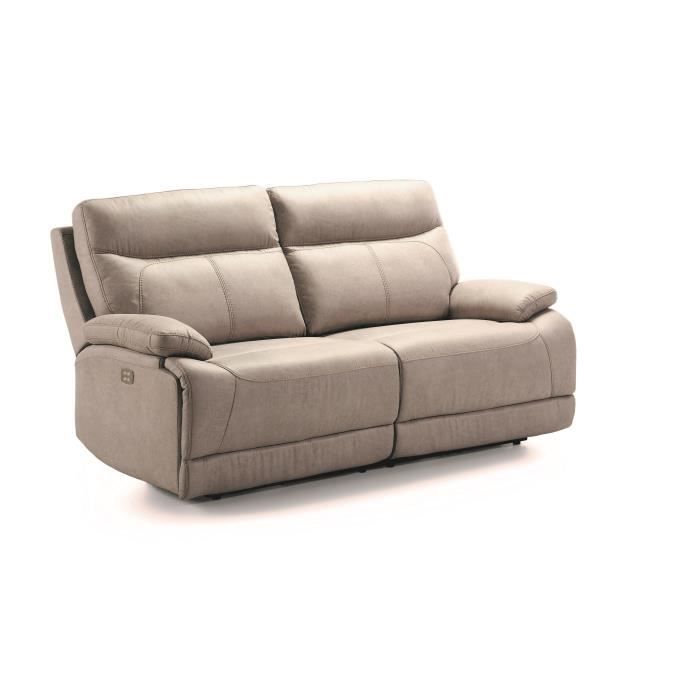 SANTANDER Canapé 3 places 2 relax électrique + Tétière électrique - Tissu Gris - L 194 x P 97 x H 99 cm