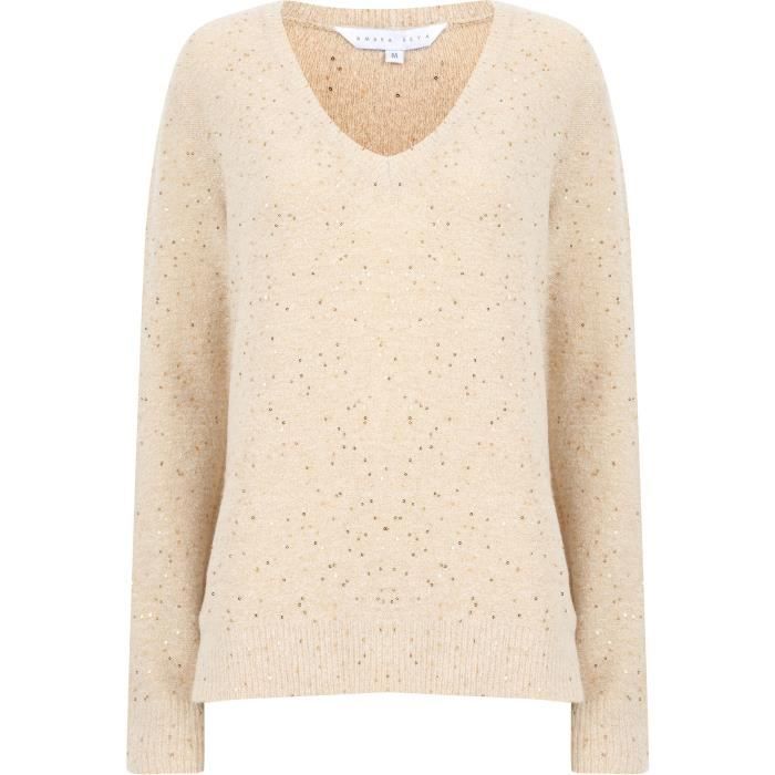 AMARA REYA Pull à Sequins Beige/Or Femme