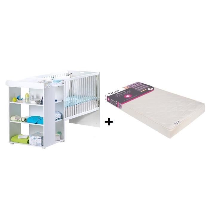 SAUTHON ELOI Lit Combiné 3 en 1 Évolutif - Blanc + TINEO Matelas bébé 60 x 120 cm