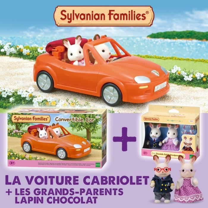 SYLVANIAN FAMILIES Voiture cabriolet 5227 + Les grands-parents lapin chocolat 5190 - Les véhicules