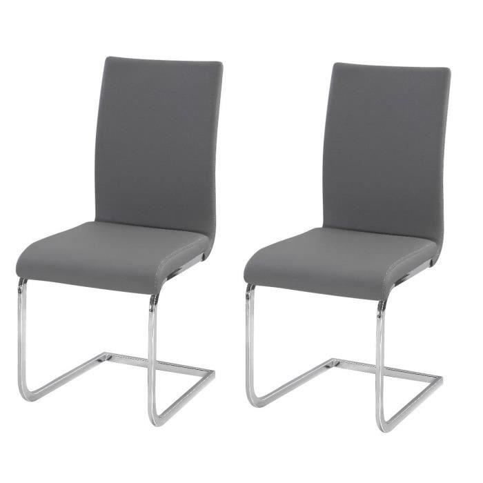 LEA Lot de 2 chaises de salle à manger - Simili gris - Style contemporain - L 43 x P 56 cm