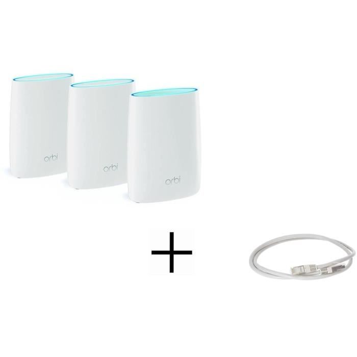 PACK NETGEAR Routeur WiFi ORBI RBK53S WiFi Mesh AC3000 Tri Band + CONTINENTAL EDISON Câble RJ45 cat.6 blindé FTP 1m