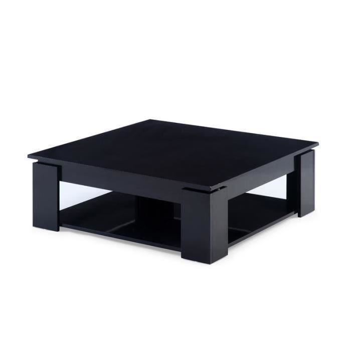 MANHATTAN Table basse carrée style contemporain noir brillant - L 89 x l 89 cm