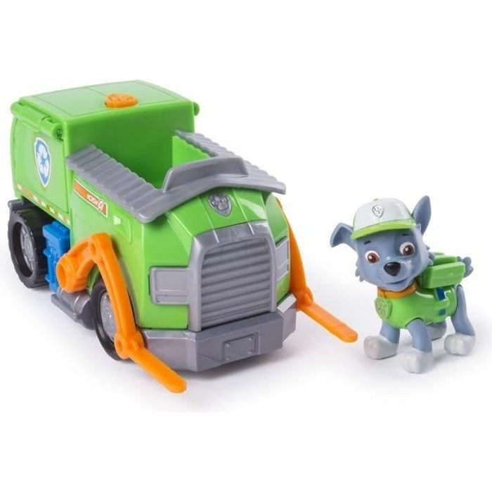 PAT PATROUILLE Figurine verte Rocky + Camion de Recyclage