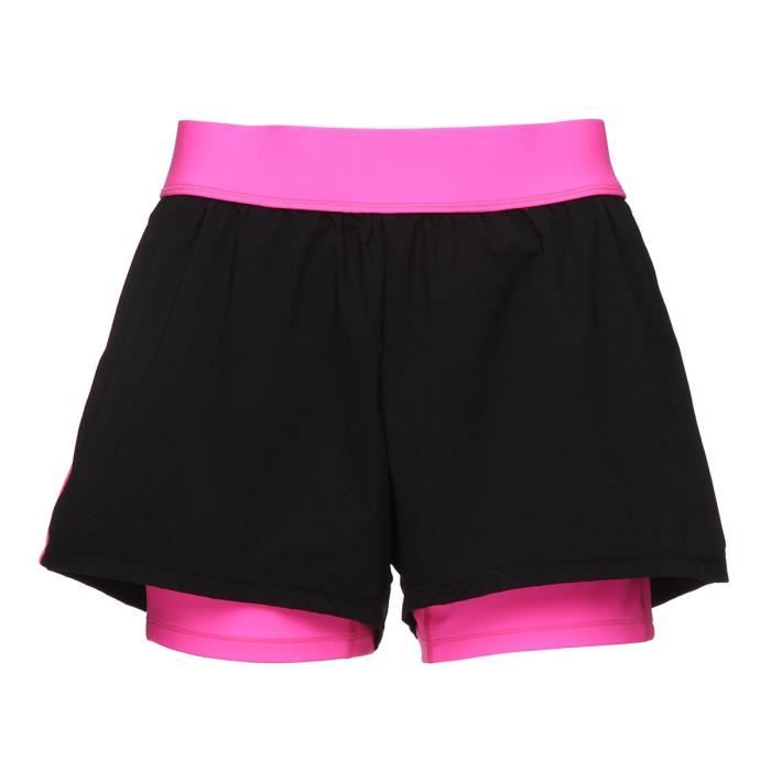 HAPPY & SO Short de sport - Femme - Rose fluo et noir