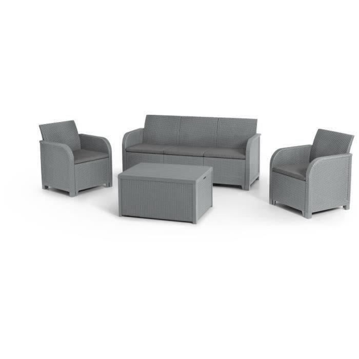 Salon de jardin en résine ALLIBERT by KETER - 5 personnes - Imitation rotin tressé - Gris foncé - SanRemo