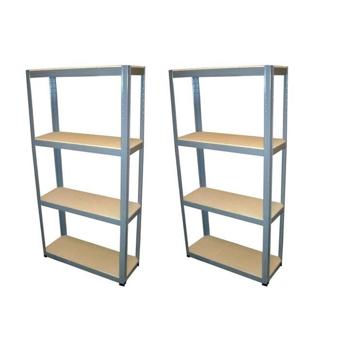 SODIAC Lot 2 Étagères de rangement 4 tablettes - 60 Kg par plateau - 150 x 73 x 27 cm