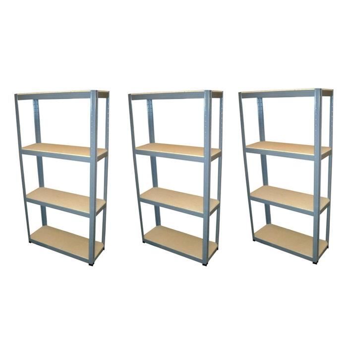 SODIAC Lot de 3 Étagères de rangement 4 tablettes - 60 Kg par plateau - 150 x 73 x 27 cm