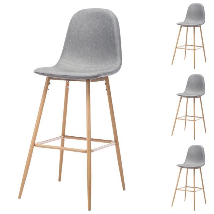 Lot de 4 tabourets de bar design - Tissu gris taupe 4 pieds métal effet bois - L 45 x P 54 x H 104 cm - HARRI
