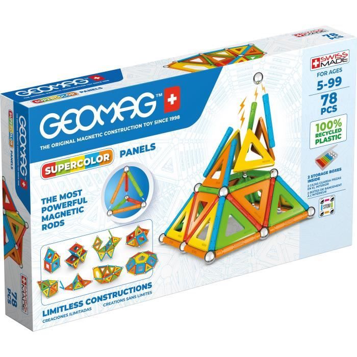 GEOMAG CLASSIC, PANELS SUPERCOLOR 78 pcs, construction magnétique, jeux éducatifs, Jouet pour enfants dès 5 ans, GMS03