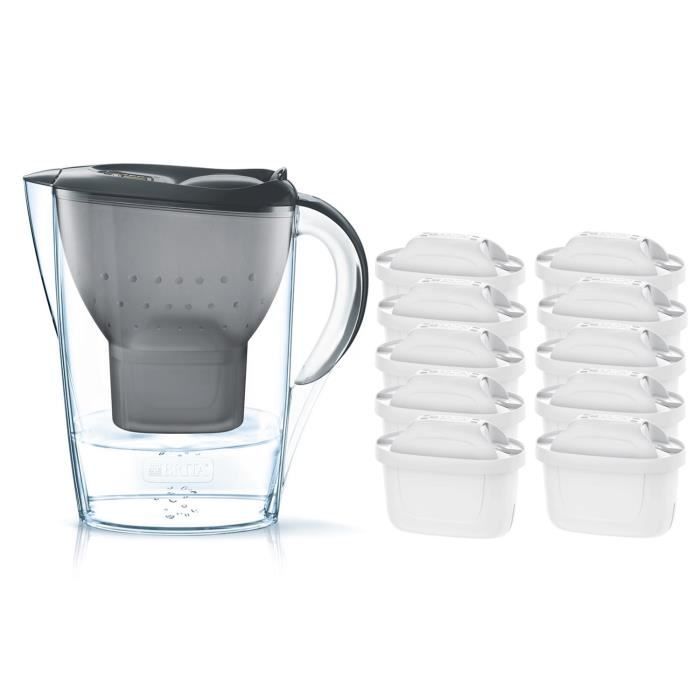 Pack BRITA Carafe filtrante MARELLA Gris + 10 Cartouches de rechange