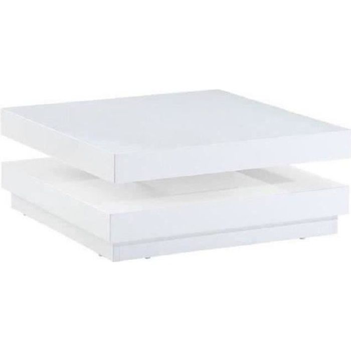 VEGAS Table basse transformable - Contemporain - Blanc - 75x75cm laqué blanc brillant