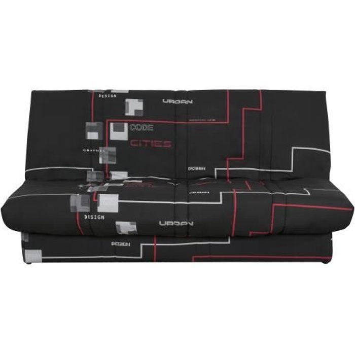 Banquette clic clac 120 x 190 cm - Tissu noir - L 195 x P 90 x H 84 cm - DIOPLACE - Made in France