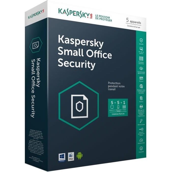 Kaspersky Small Office Security 5.0 (1 serveur de fichiers + 5 PC + 5 appareils mobiles sous Android 1 an) - Mini Sierra Box