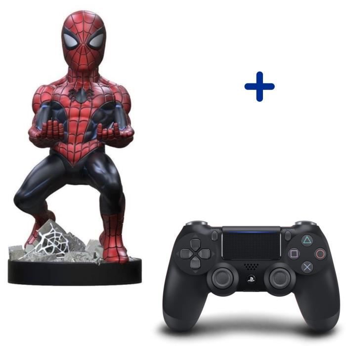 Pack PlayStation : Manette PS4 DualShock 4.0 V2 Jet Black + Figurine Spider-Man 2020 - Support de Manette Exquisite Gaming