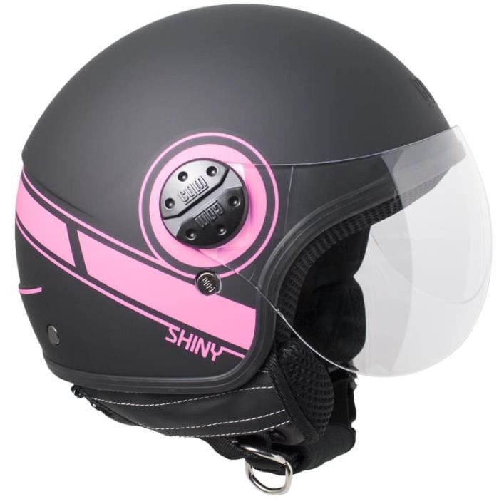 CGM Casque jet 109S Shiny - Noir et fuchsia mat