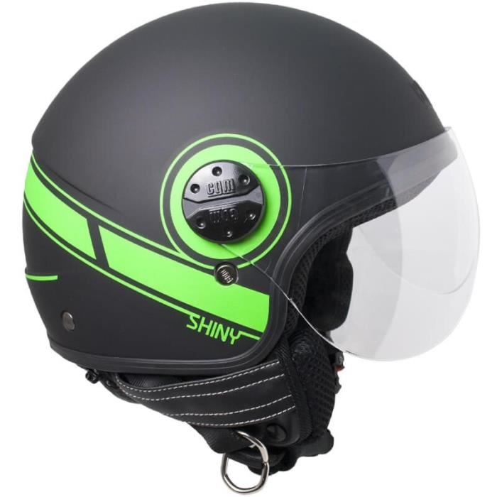CGM Casque jet 109S Shiny - Noir et vert mat
