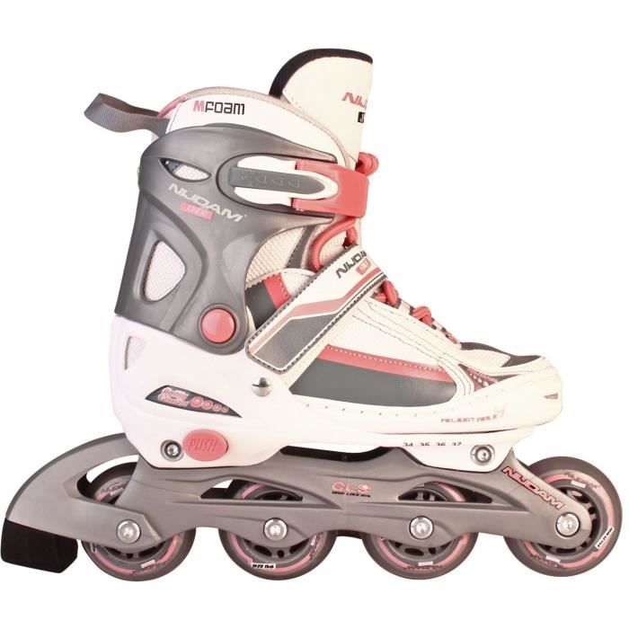 NIJDAM JUNIOR Rollers en ligne ajustables - Enfant - Coque semi rigide - Blanc-Gris